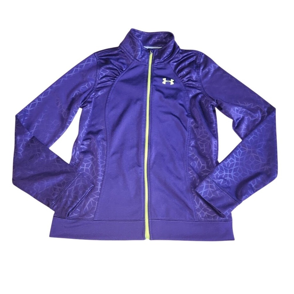 Under Armour Girls Purple Geometric Full Zip Track Jacket Loose Fit Y Large 665